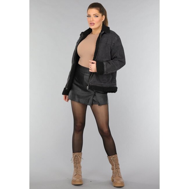 Graue Denim-Teddy-Zwischenjacke