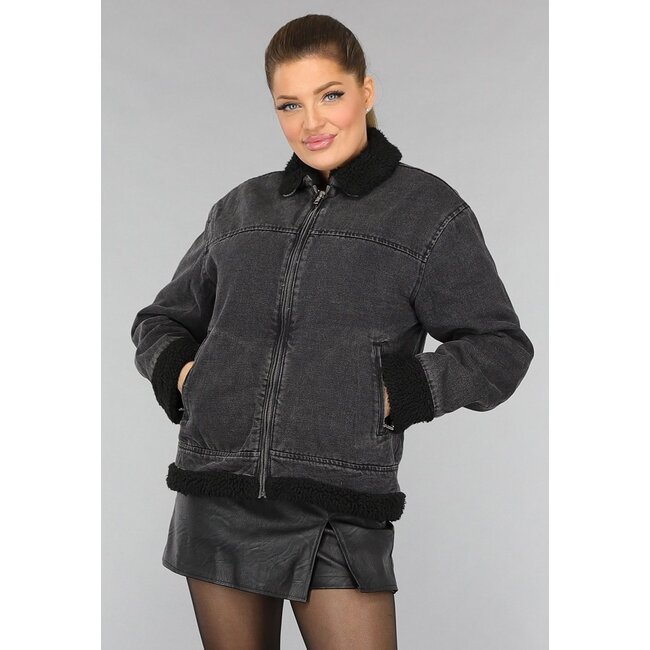 Graue Denim-Teddy-Zwischenjacke