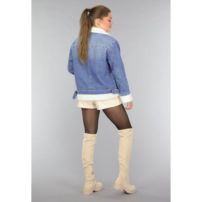 Hellblaue Teddy-Biker-Jacke aus Denim