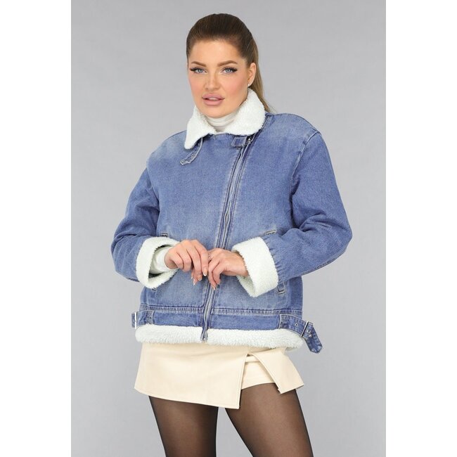 Hellblaue Teddy-Biker-Jacke aus Denim