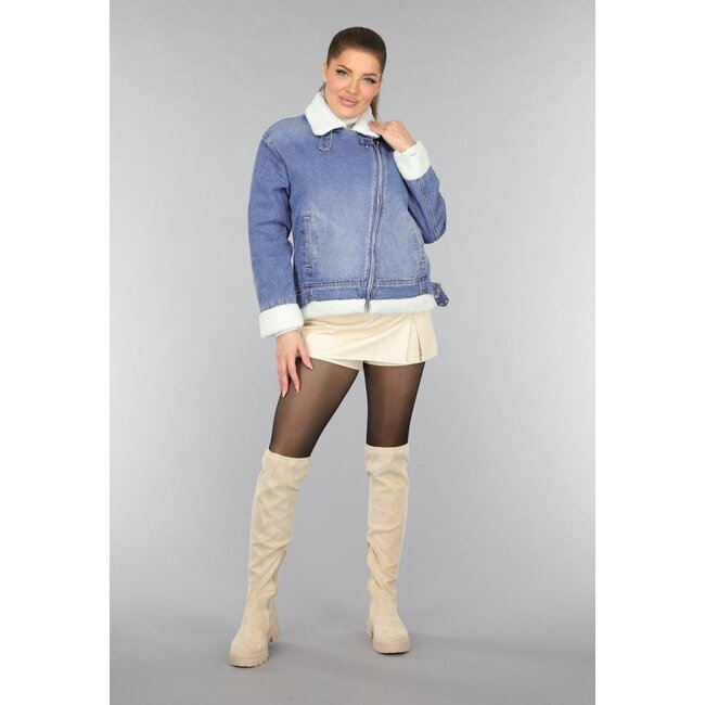 Hellblaue Teddy-Biker-Jacke aus Denim