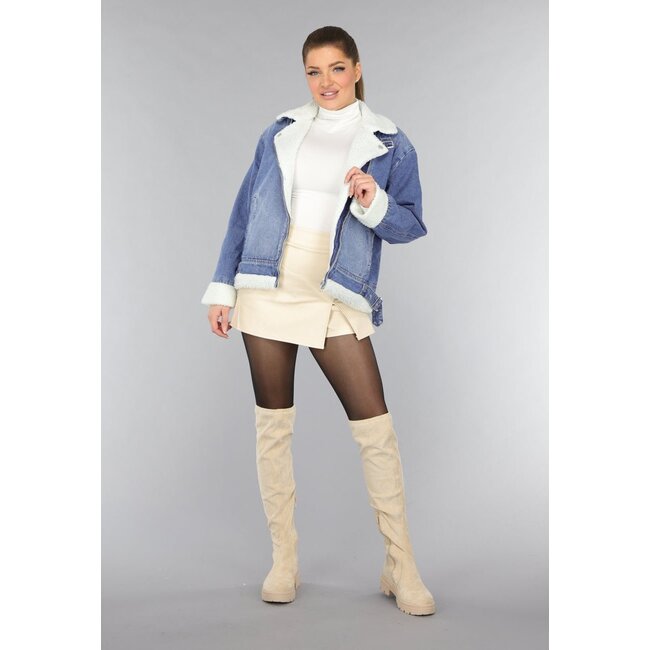 Hellblaue Teddy-Biker-Jacke aus Denim