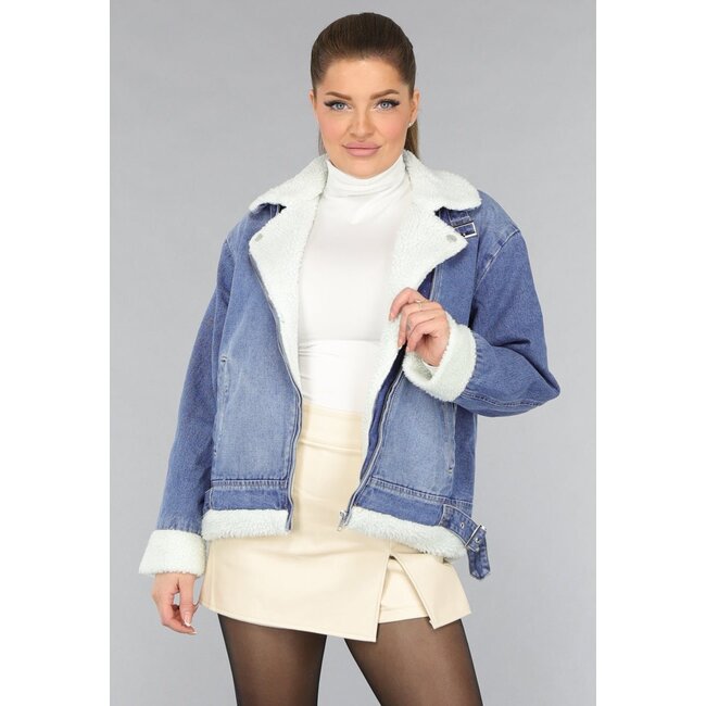 Hellblaue Teddy-Biker-Jacke aus Denim