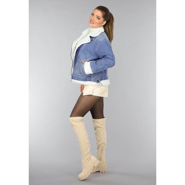 Hellblaue Teddy-Biker-Jacke aus Denim