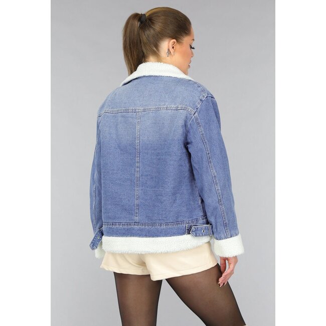 Hellblaue Teddy-Biker-Jacke aus Denim