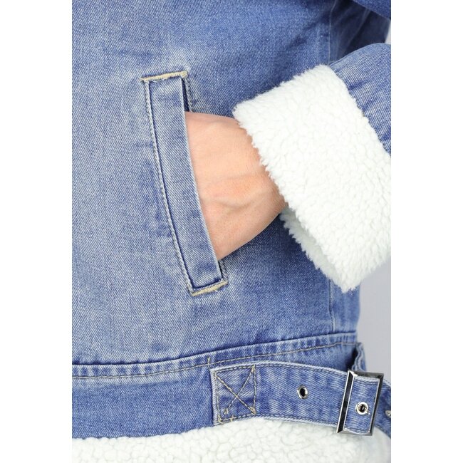 Hellblaue Teddy-Biker-Jacke aus Denim