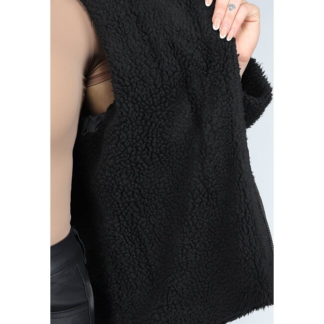 Grauer Denim-Lammy-Mantel mit Schnallendetails