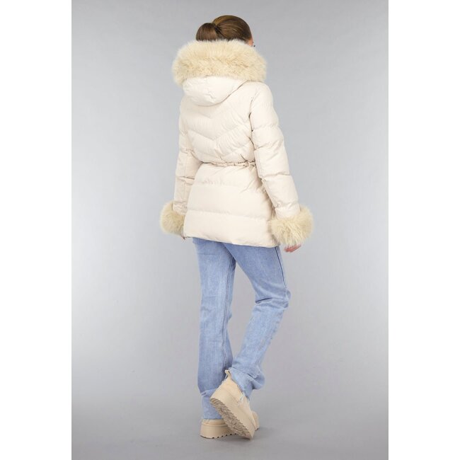 Beige gesteppter Kunstfell-Wintermantel