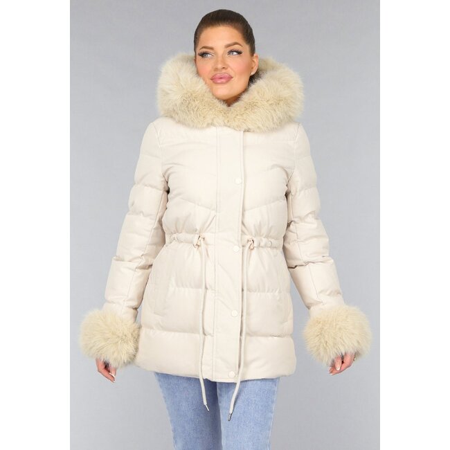 Beige gesteppter Kunstfell-Wintermantel