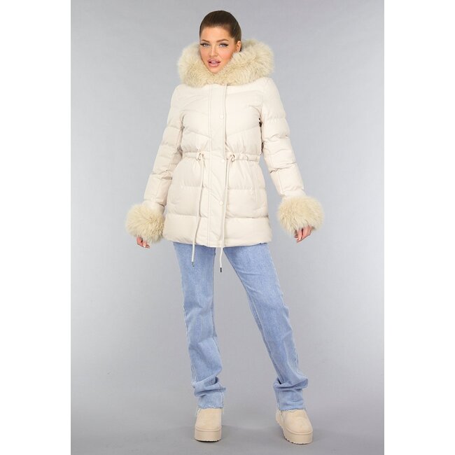Beige gesteppter Kunstfell-Wintermantel