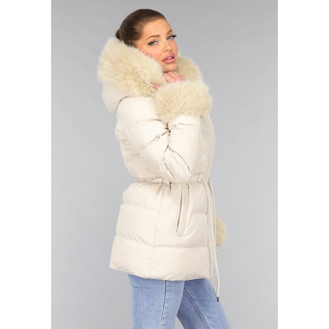 Beige gesteppter Kunstfell-Wintermantel