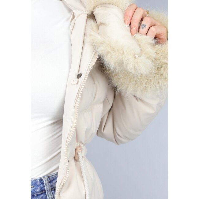 Beige gesteppter Kunstfell-Wintermantel
