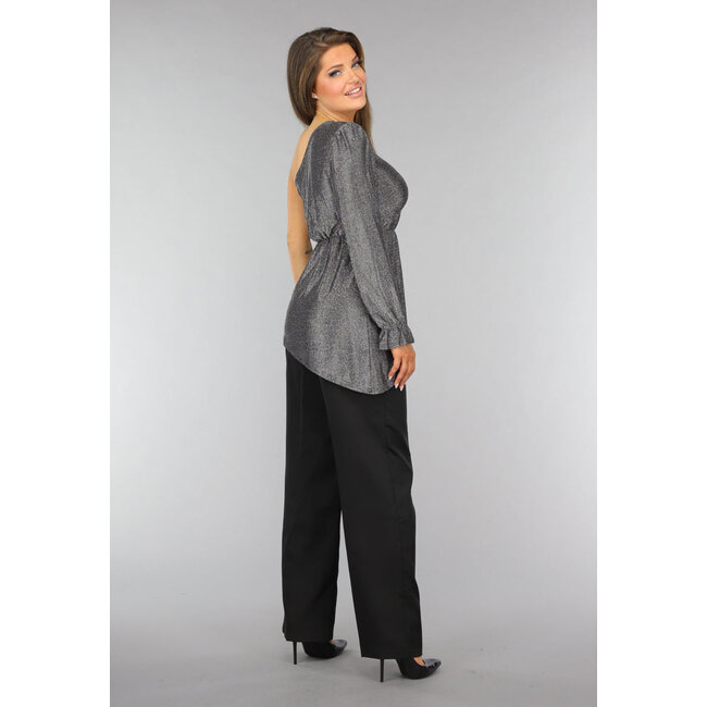 Silbernes asymmetrisches Glitzer-Top mit einem Ärmel