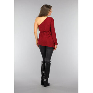 Rotes One-Shoulder-Glitzer-Top