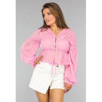 Rosa durchsichtige Bluse mit Schleifendetail