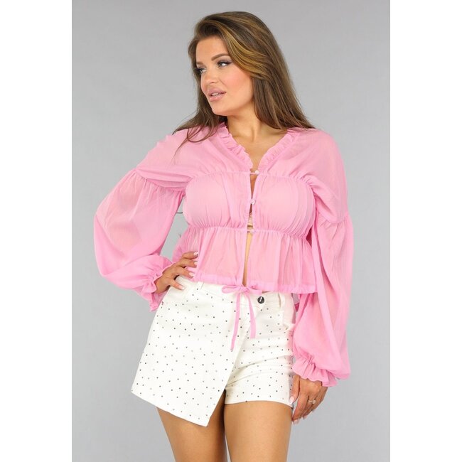 Rosa durchsichtige Bluse mit Schleifendetail