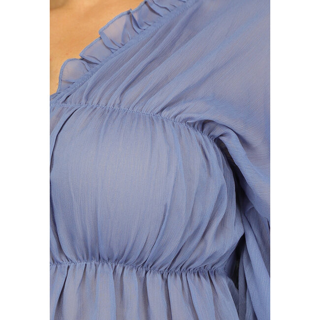Blaue See-Through-Bluse mit Puffärmeln