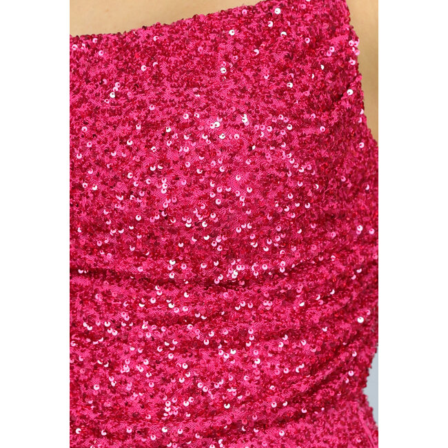 Rosa langes Paillettenkleid mit Schlitz