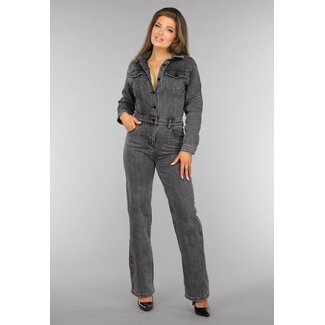 Grauer Denim-Overall mit geradem Bein