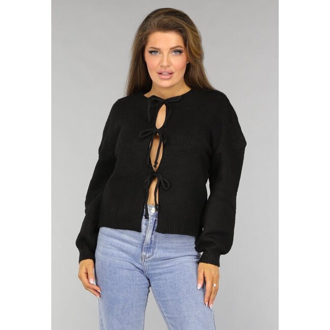 Schwarze Strickjacke mit Schleifen