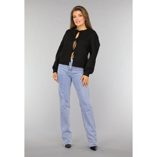 Schwarze Strickjacke mit Schleifen