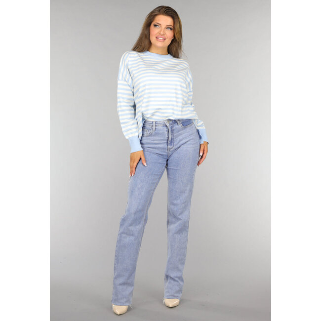 Gestreifter Pullover in Babyblau