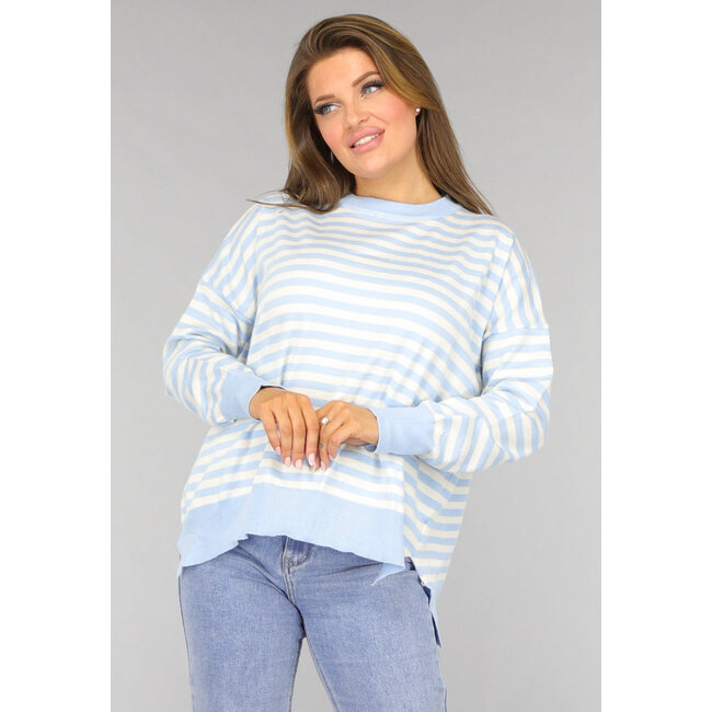 Gestreifter Pullover in Babyblau