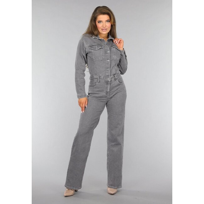 Hellgrauer Denim Jumpsuit mit Stretch
