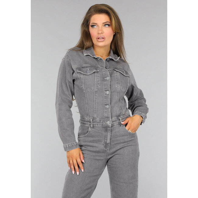 Hellgrauer Denim Jumpsuit mit Stretch