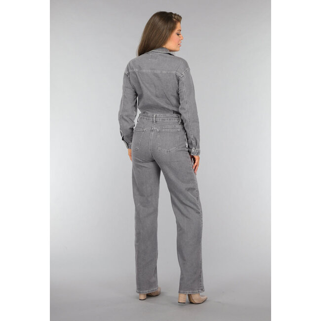 Hellgrauer Denim Jumpsuit mit Stretch