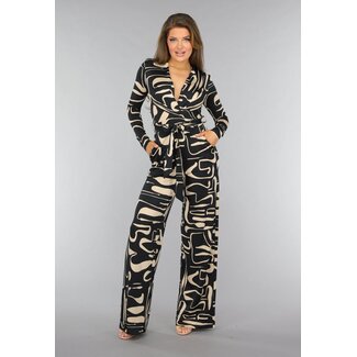 Schwarzer Jumpsuit mit beigem Muster