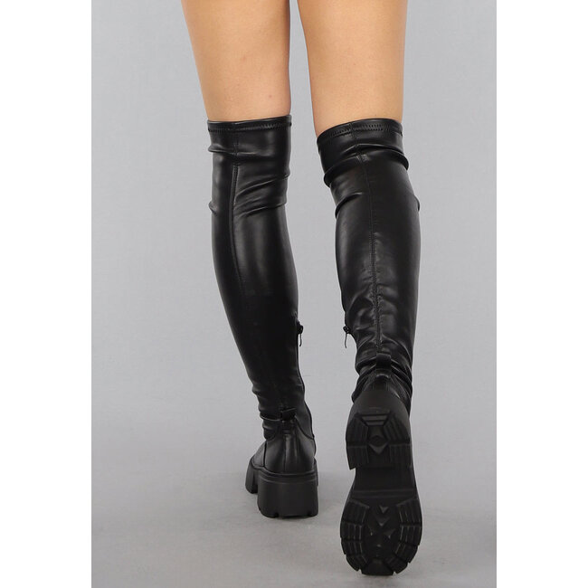 Schwarze Overknee-Stiefel in Lederoptik
