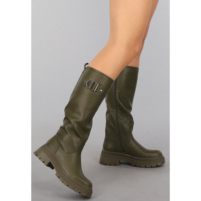 Hohe Stiefel in Lederoptik in Khaki