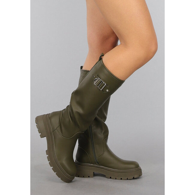 Hohe Stiefel in Lederoptik in Khaki
