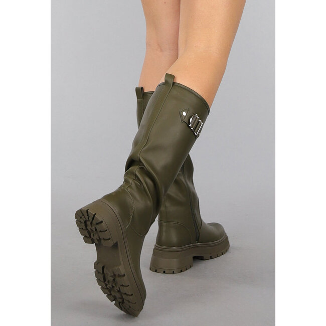 Hohe Stiefel in Lederoptik in Khaki