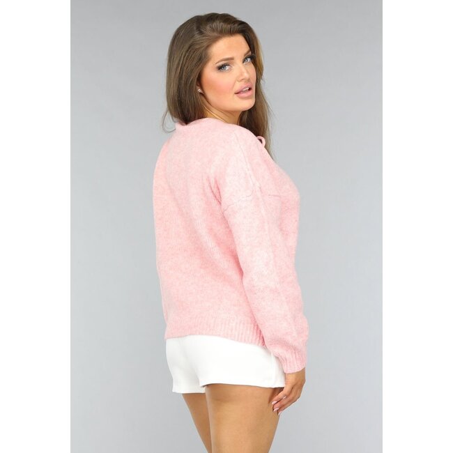 Rosa gestrickte Strickjacke mit Schleife