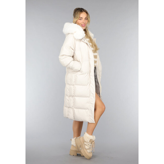 Beige gefütterter langer Wintermantel in Übergröße