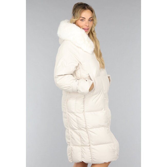 Beige gefütterter langer Wintermantel in Übergröße