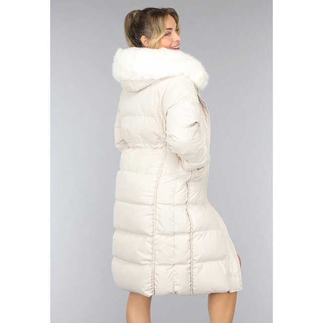 Beige gefütterter langer Wintermantel in Übergröße