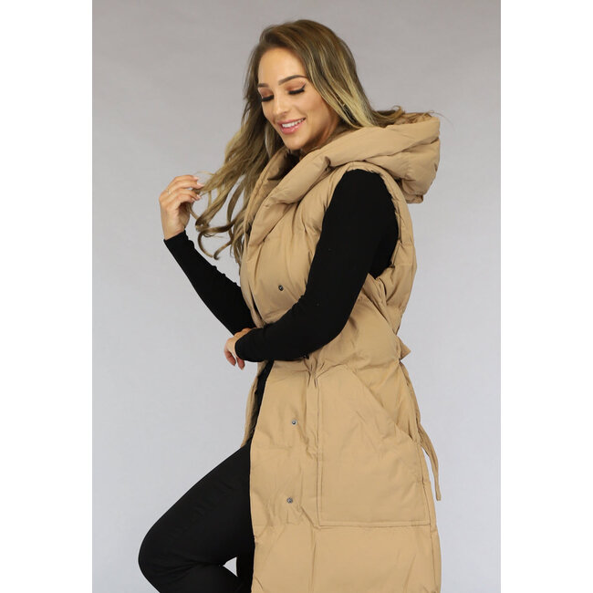 Camel Oversized Bodywarmer mit Gürtel