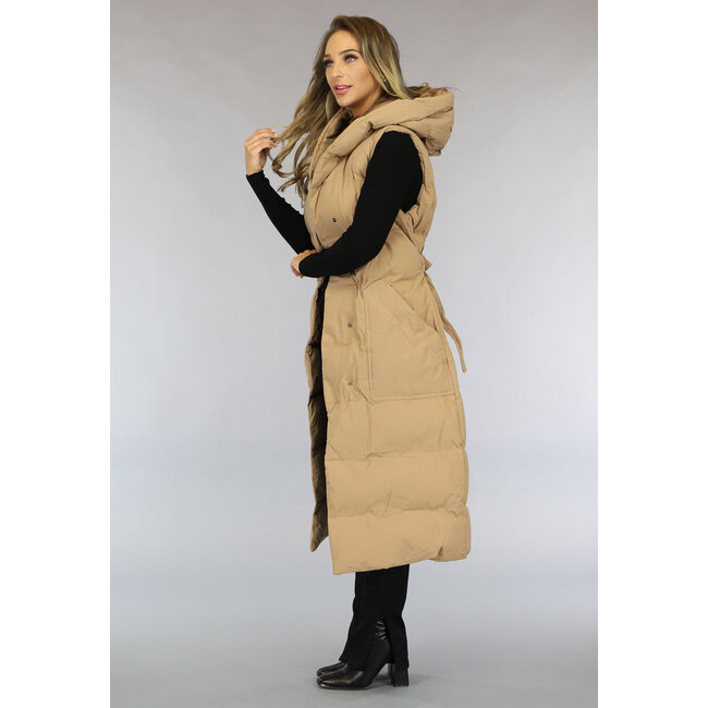 Camel Oversized Bodywarmer mit Gürtel