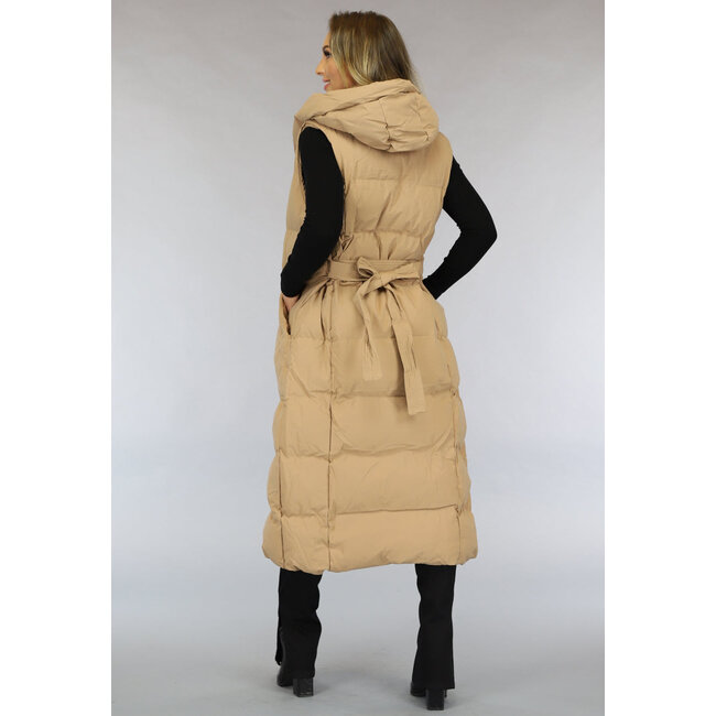 Camel Oversized Bodywarmer mit Gürtel