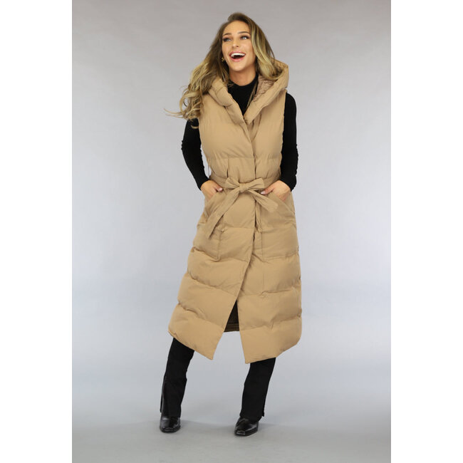 Camel Oversized Bodywarmer mit Gürtel