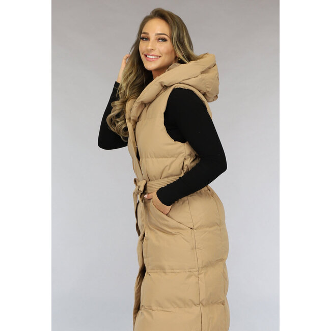 Camel Oversized Bodywarmer mit Gürtel