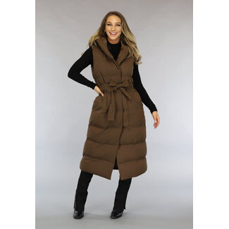Langer brauner Bodywarmer mit Taillenband