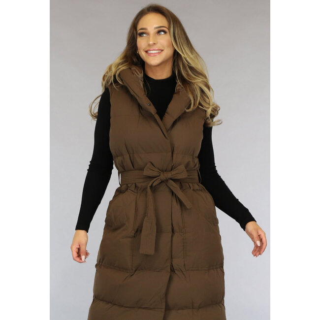 Langer brauner Bodywarmer mit Taillenband