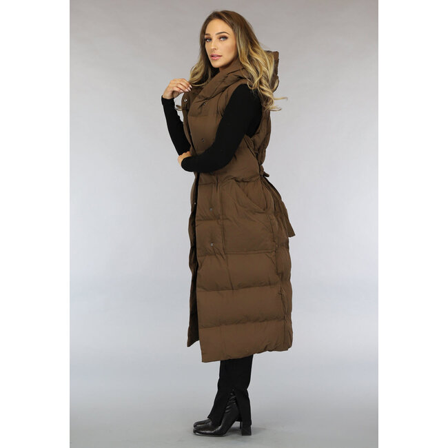 Langer brauner Bodywarmer mit Taillenband