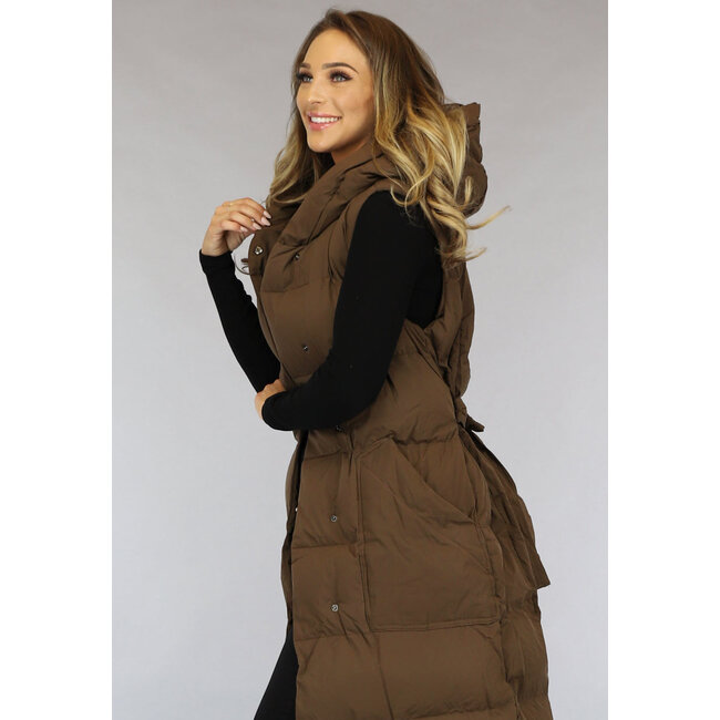 Langer brauner Bodywarmer mit Taillenband