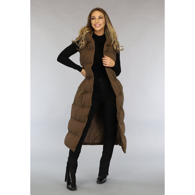 Langer brauner Bodywarmer mit Taillenband