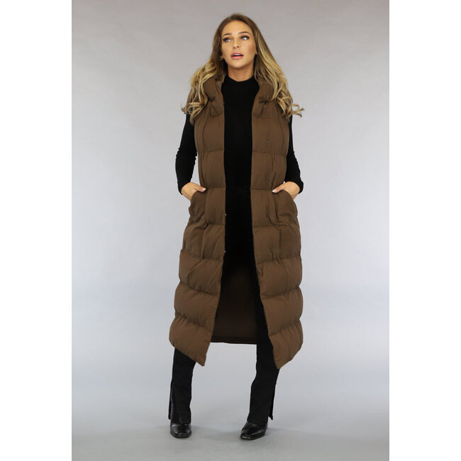 Langer brauner Bodywarmer mit Taillenband